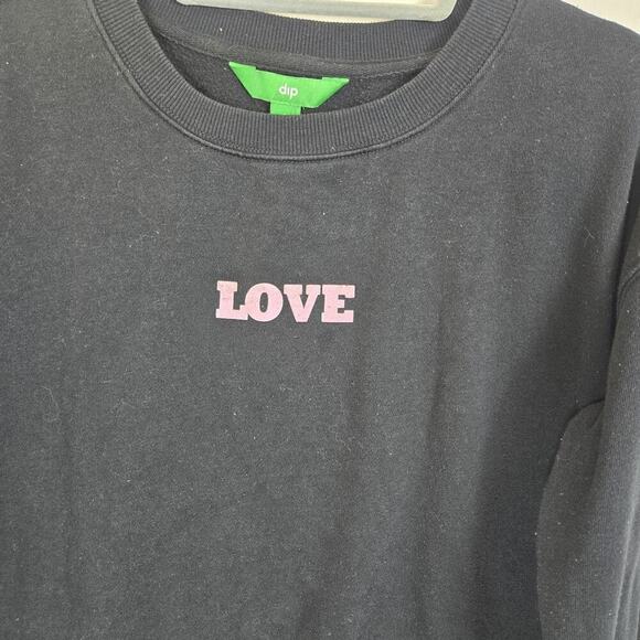 Dip Cropped LOVE Sweatshirt Long Sleeve Retro Y2K Grunge Moto Hipster Black LARG - Picture 2 of 5